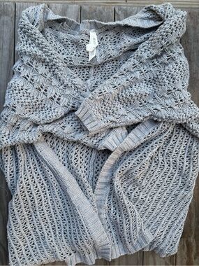 Aeropostale Light Gray Open-Knit Cardigan Sweater